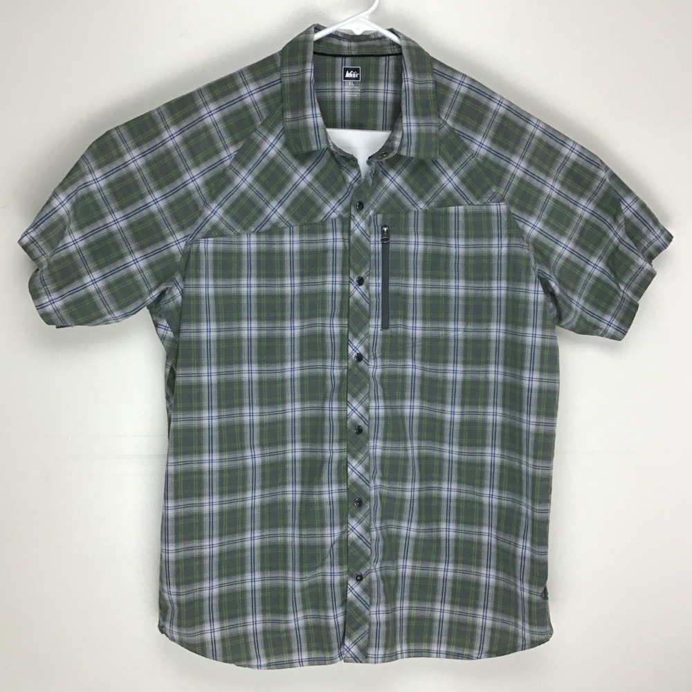 REI mens short sleeve snap button up casual shirt XL